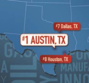 Texas map showing Austin as #1