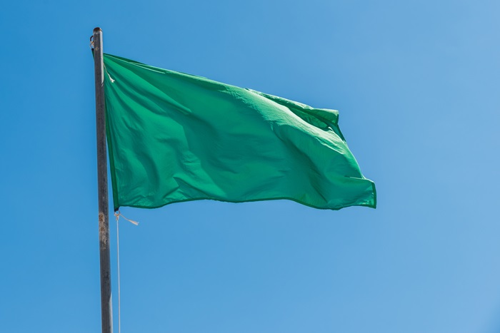 Green flag waving in breeze